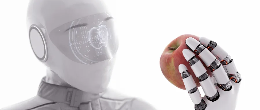 Humanoid robot som håller ett äpple, bild ur SICS AI-filmen