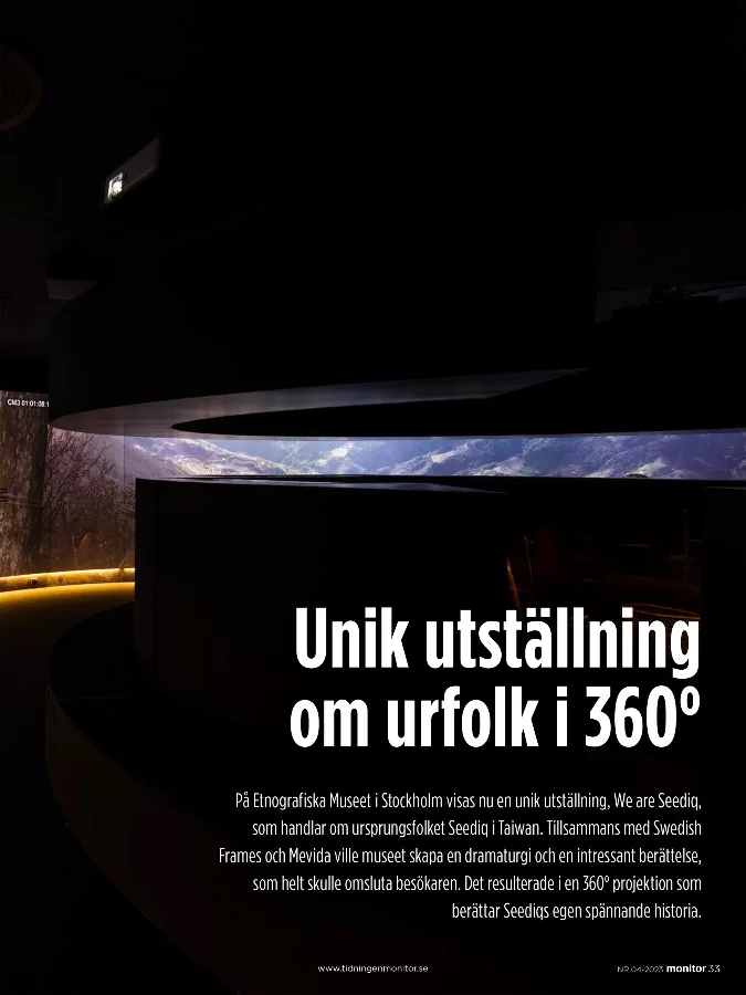 Uppslag i tidningen Monitor: Unik utställning om urfolk i 360°