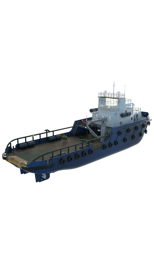 3D-modell av ett fartyg mot svart bakgrund