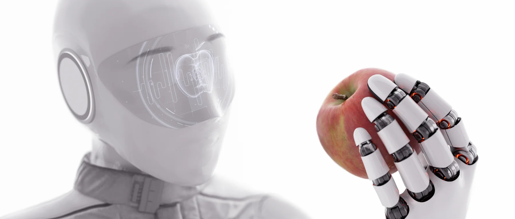 Humanoid robot som håller ett äpple, bild ur SICS AI-filmen
