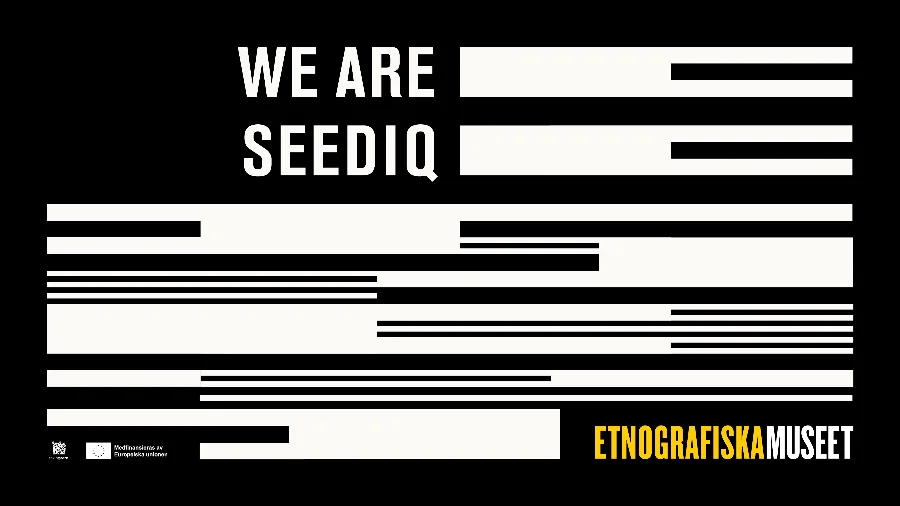We Are Seediq-affisch med svart-vit grafisk design och Etnografiska museets logotyp