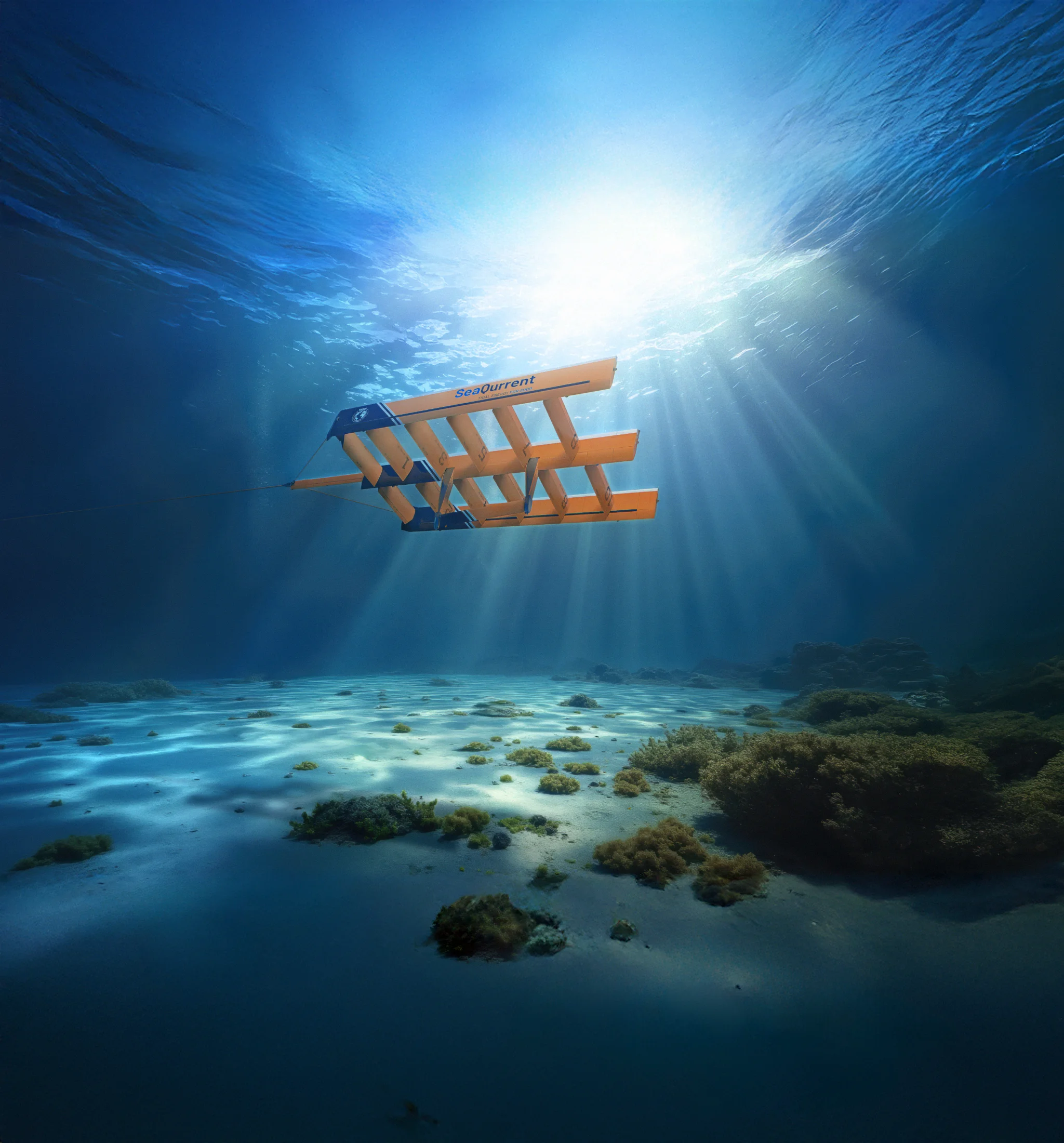 TidalKite-draken under vattnet i solljus, 3D-visualisering